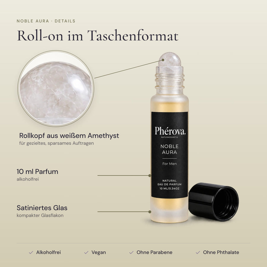 Noble Aura – Details – Rollkopf aus weißem Amethyst, 10 ml, satiniertes Glas