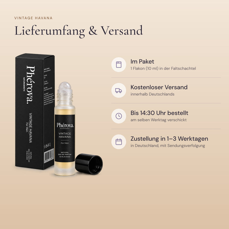 Vintage Havana – Lieferumfang – 10-ml-Flakon und Faltschachtel, Versandinfos