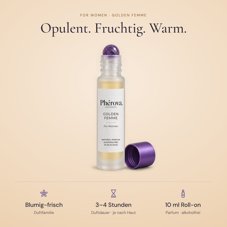 Golden Femme – Hero – Phérova for Women Roll-on mit lila Amethyst-Rollkopf